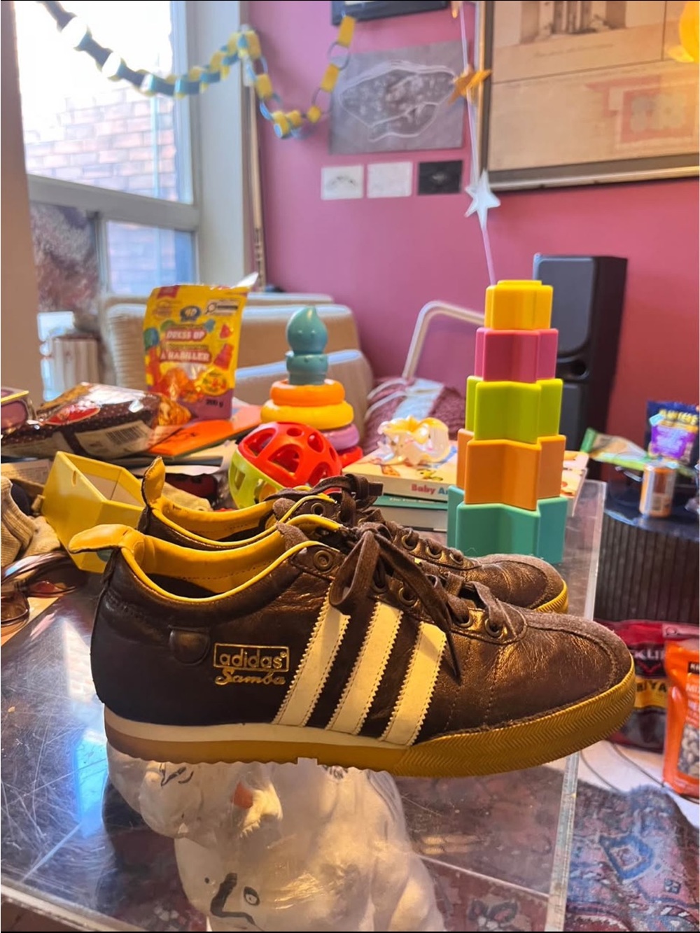 vintage Adidas Samba '62 sneakers in a brown and yellow colorway